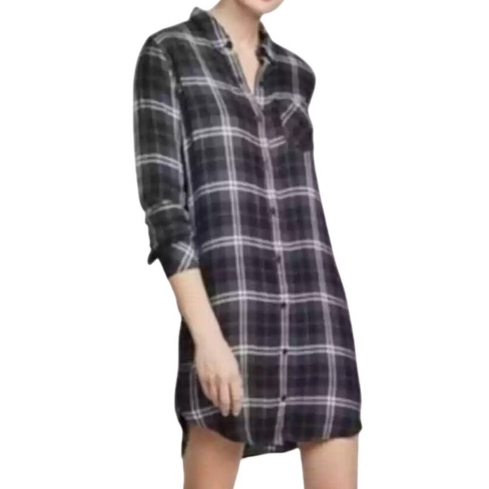 Rails Black White Plaid Button Down Long Sleeve Bianca Soft Shirt Dress size M - Picture 2 of 12